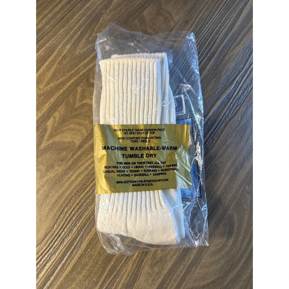 Vintage NOS Davis 4D Crew Socks Mens White Sport Work Cushion Made in USA 1 Pair